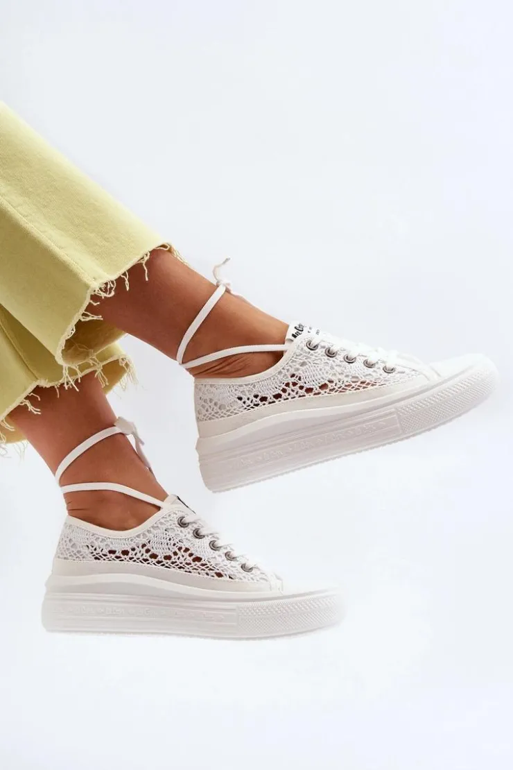 Lee Cooper Trampki Damskie Niskie*Koronkowe Trampki Damskie LCW-23-44-1617 Białe Biały