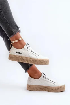 Discount Lee Cooper Koronkowe Trampki Damskie Z Plecionką LCW-24-44-2425 Białe