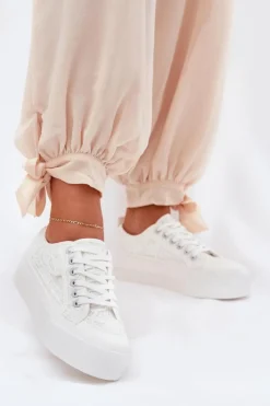 Clearance Big Star Shoes Koronkowe Trampki Damskie Big Star RR274747 Białe Biały