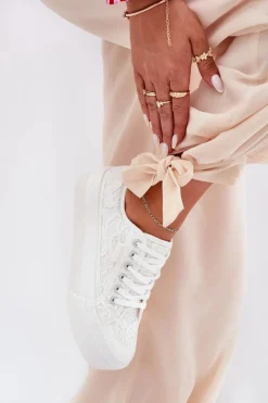 Clearance Big Star Shoes Koronkowe Trampki Damskie Big Star RR274747 Białe Biały