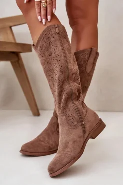 Damskie Damskie buty S.Barski Kozaki Damskie Ażurowe Brązowe S.Barski HY42-132