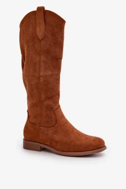 Damskie buty S.Barski Kozaki Ażurowe|Kozaki Płaskie*Kozaki Damskie Ażurowe Camel S.Barski HY42-132 Brązowy