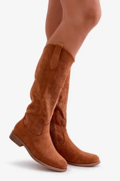 Damskie buty S.Barski Kozaki Ażurowe|Kozaki Płaskie*Kozaki Damskie Ażurowe Camel S.Barski HY42-132 Brązowy