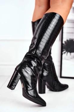 Boto Kozaki Damskie Ciepłe Czarne Priority