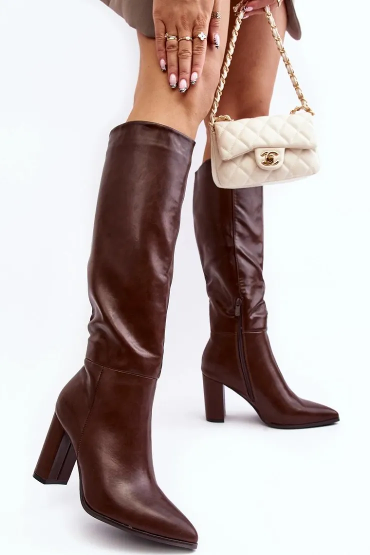 Boto Kozaki Przed Kolano|Kozaki Na Obcasie*Kozaki Damskie Do Kolana Na Słupku Brązowe Fiminna