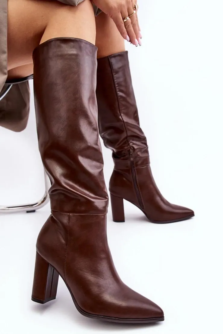 Boto Kozaki Przed Kolano|Kozaki Na Obcasie*Kozaki Damskie Do Kolana Na Słupku Brązowe Fiminna