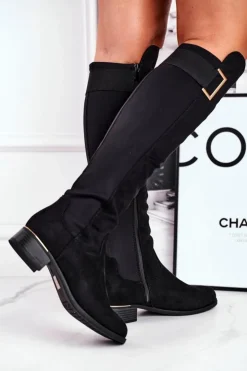 Damskie Evento Kozaki Damskie Do Kolana Zamsz / Lycra Czarne Natasha