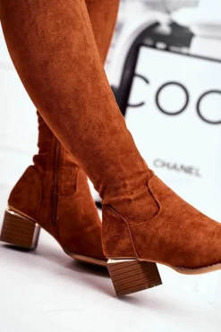 Boto Kozaki Wiosenne|Kozaki Na Obcasie*Kozaki damskie do kolana eko-zamsz camel Can't Stop