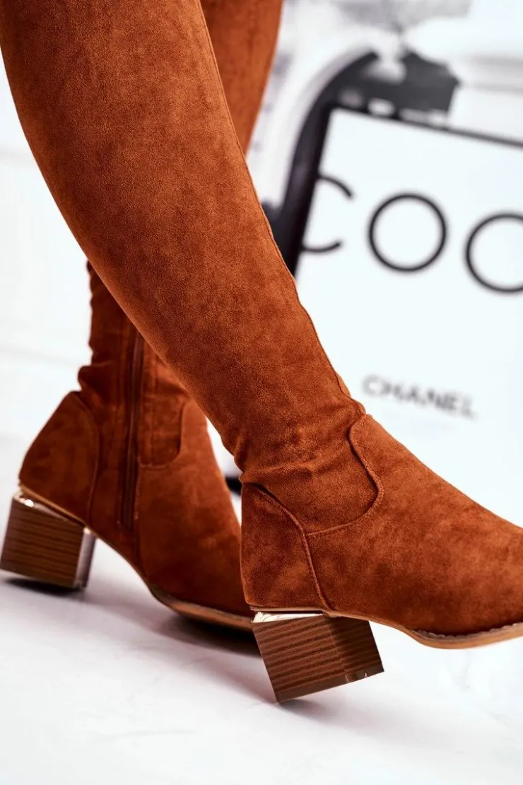 Boto Kozaki Wiosenne|Kozaki Na Obcasie*Kozaki damskie do kolana eko-zamsz camel Can't Stop