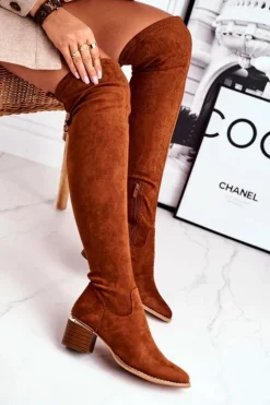Boto Kozaki Wiosenne|Kozaki Na Obcasie*Kozaki damskie do kolana eko-zamsz camel Can't Stop