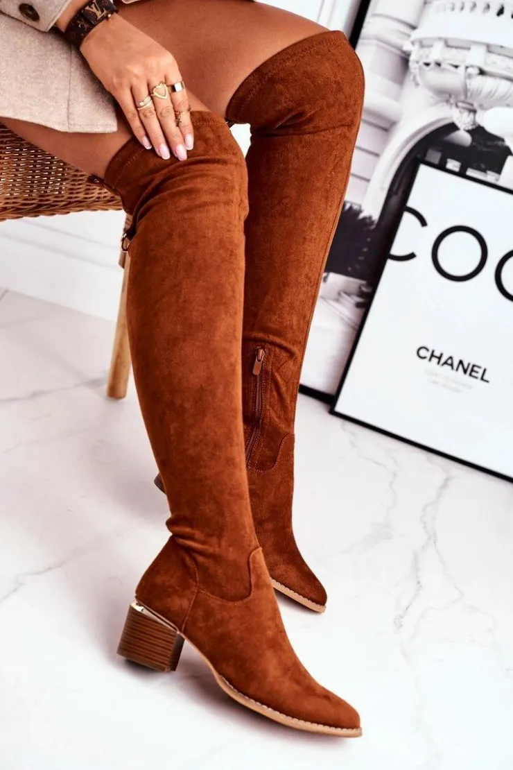 Boto Kozaki Wiosenne|Kozaki Na Obcasie*Kozaki damskie do kolana eko-zamsz camel Can't Stop