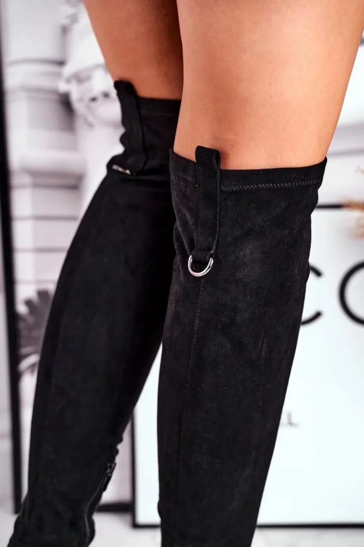 Damskie Boto Kozaki damskie do kolana eko-zamsz czarne Can't Stop