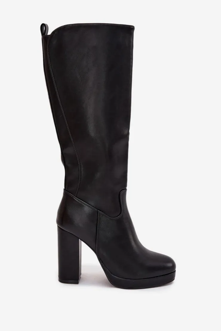 Boto Kozaki Ocieplane|Kozaki Na Słupku*Kozaki Damskie Do Kolana Na Słupku Eko Skórzane Czarne Thalina Czarny