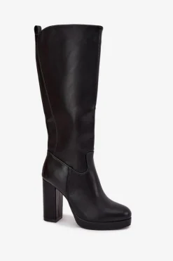 Boto Kozaki Ocieplane|Kozaki Na Słupku*Kozaki Damskie Do Kolana Na Słupku Eko Skórzane Czarne Thalina Czarny