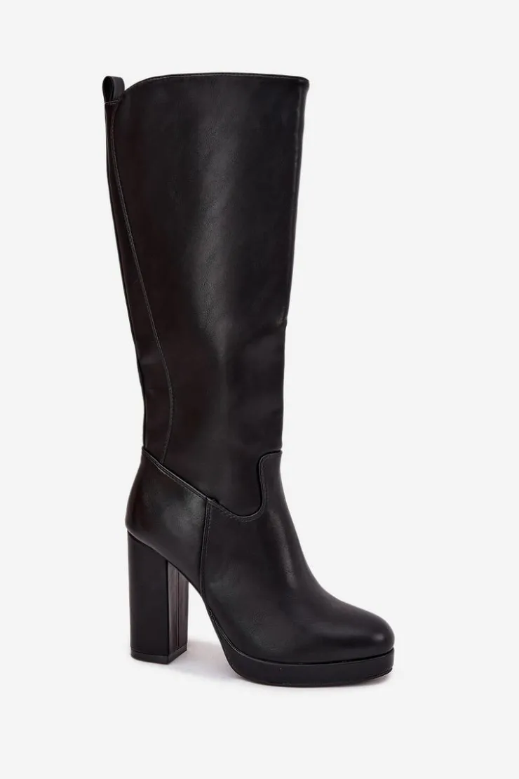 Boto Kozaki Ocieplane|Kozaki Na Słupku*Kozaki Damskie Do Kolana Na Słupku Eko Skórzane Czarne Thalina Czarny