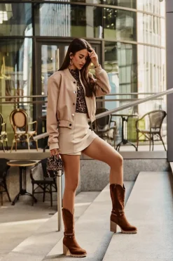 Damskie Boto Kozaki Damskie Do Połowy Łydki Na Słupku Ocieplane Camel Ivanelis