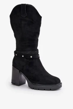 Boto Kozaki Ocieplane|Kozaki Na Słupku*Kozaki Damskie Do Połowy Łydki Na Słupku Ocieplane Czarne Ivanelis Czarny