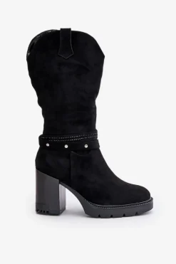 Boto Kozaki Ocieplane|Kozaki Na Słupku*Kozaki Damskie Do Połowy Łydki Na Słupku Ocieplane Czarne Ivanelis Czarny