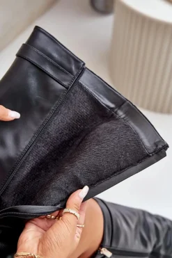 Best Boto Kozaki Damskie Eko Skórzane Z Wywiniętą Cholewką Na Słupku Czarne Avamora