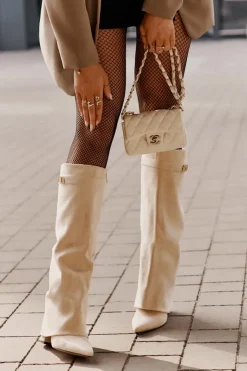 Boto Kozaki Ocieplane|Kozaki Na Słupku*Kozaki Damskie Eko Zamszowe Z Wywiniętą Cholewką Na Słupku Beżowe Bralise