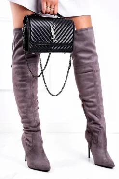 Boto Kozaki Na Obcasie|Kozaki Zamszowe*Kozaki Damskie Muszkieterki Na Szpilce Szare Timor