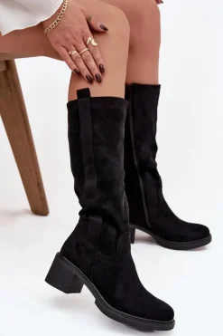 Boto Kozaki Ocieplane|Kozaki Przed Kolano*Kozaki Damskie Na Klocku Eko Zamszowe Czarne Darisse