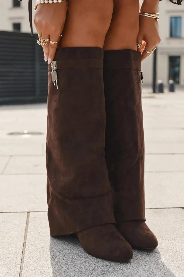 Boto Kozaki Ocieplane|Kozaki Na Koturnie*Kozaki Damskie Na Koturnie Z Paskiem I Srebrnym Detalem Czekoladowe Korivelle