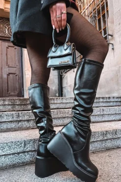 Clearance Boto Kozaki Damskie Na Koturnie Czarne Terisse