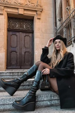 Clearance Boto Kozaki Damskie Na Koturnie Czarne Terisse