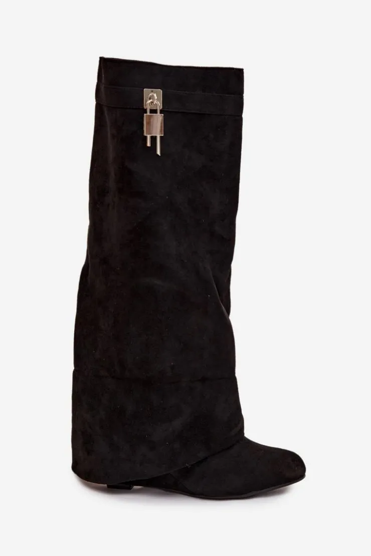 Boto Kozaki Ocieplane|Kozaki Na Koturnie*Kozaki Damskie Na Koturnie Z Paskiem I Srebrnym Detalem Czarne Korivelle