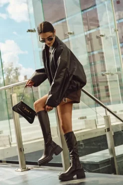 Boto Kozaki Na Obcasie*Kozaki Damskie Na Masywnym Obcasie I Platformie Wsuwane Brązowe Florinne