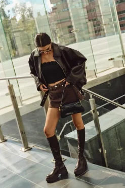 Boto Kozaki Na Obcasie*Kozaki Damskie Na Masywnym Obcasie I Platformie Wsuwane Brązowe Florinne