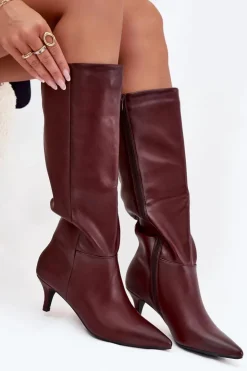 Boto Kozaki Ocieplane|Kozaki Na Szpilce*Kozaki Damskie Na Niskiej Szpilce Ocieplane Z Eko Skóry Bordowe Marcellia