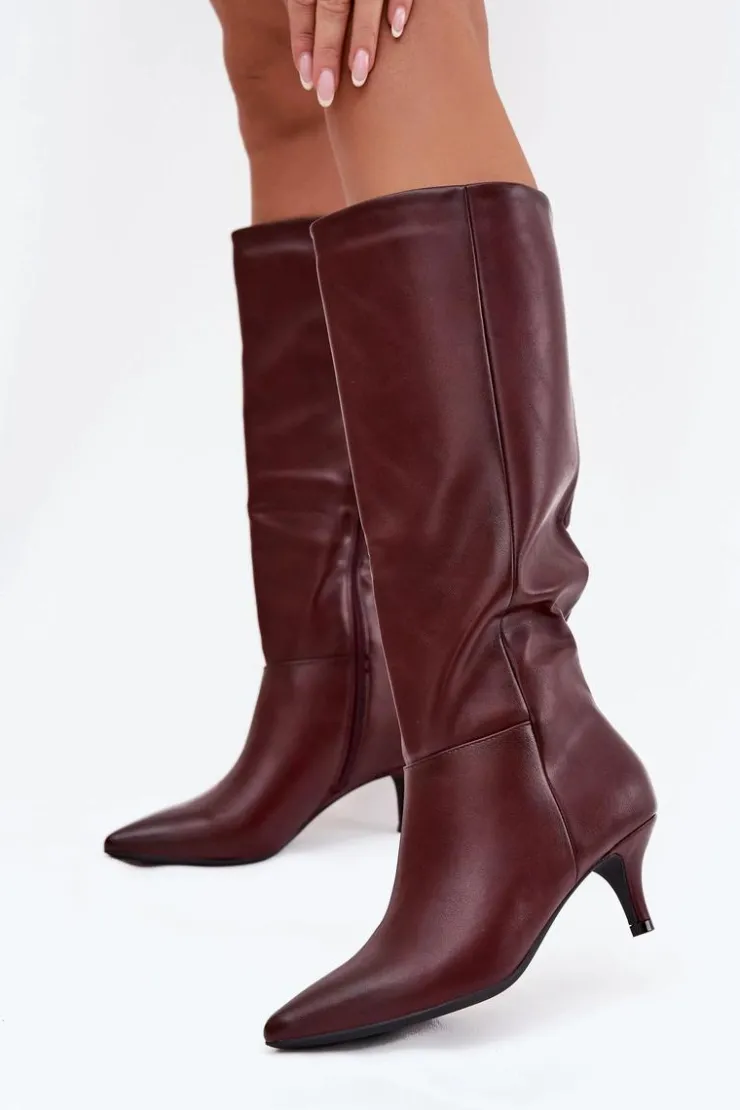 Boto Kozaki Ocieplane|Kozaki Na Szpilce*Kozaki Damskie Na Niskiej Szpilce Ocieplane Z Eko Skóry Bordowe Marcellia