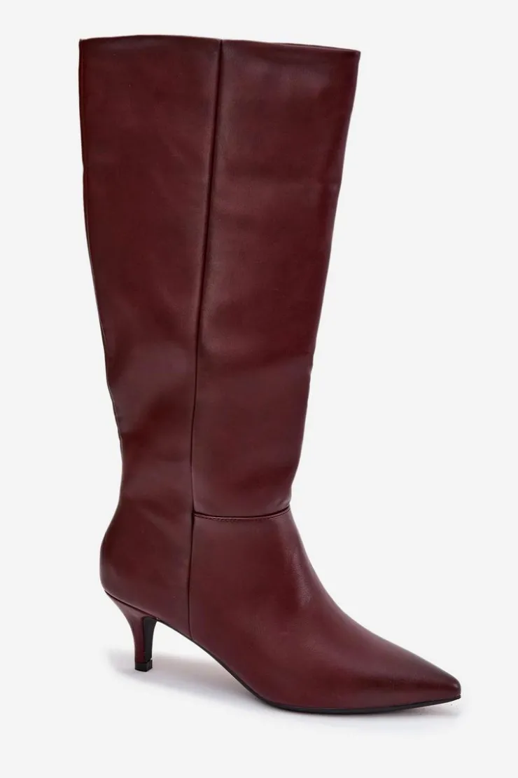 Boto Kozaki Ocieplane|Kozaki Na Szpilce*Kozaki Damskie Na Niskiej Szpilce Ocieplane Z Eko Skóry Bordowe Marcellia