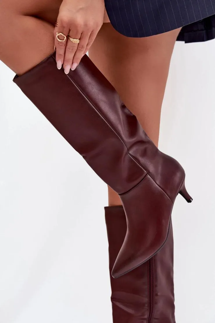 Boto Kozaki Ocieplane|Kozaki Na Szpilce*Kozaki Damskie Na Niskiej Szpilce Ocieplane Z Eko Skóry Bordowe Marcellia