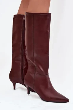 Boto Kozaki Ocieplane|Kozaki Na Szpilce*Kozaki Damskie Na Niskiej Szpilce Ocieplane Z Eko Skóry Bordowe Marcellia