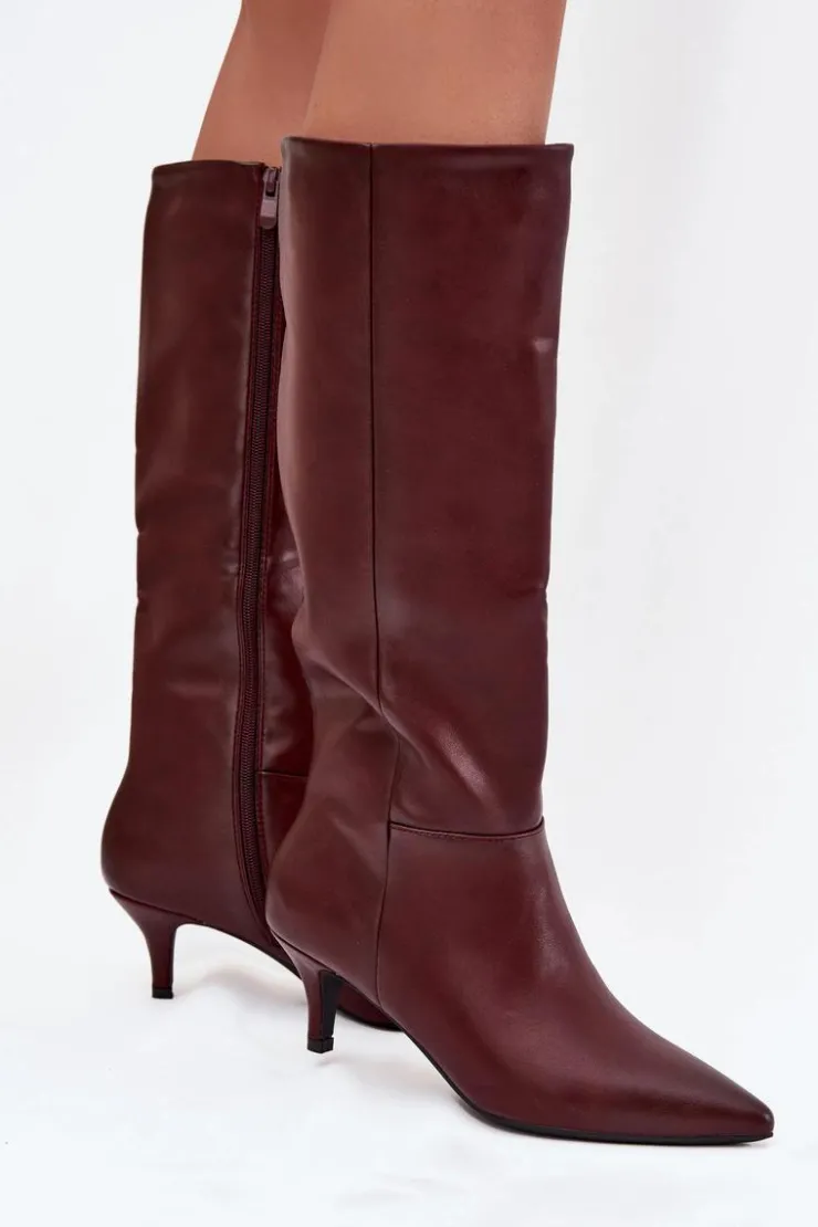 Boto Kozaki Ocieplane|Kozaki Na Szpilce*Kozaki Damskie Na Niskiej Szpilce Ocieplane Z Eko Skóry Bordowe Marcellia
