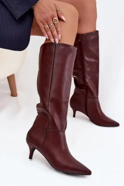 Boto Kozaki Ocieplane|Kozaki Na Szpilce*Kozaki Damskie Na Niskiej Szpilce Ocieplane Z Eko Skóry Bordowe Marcellia