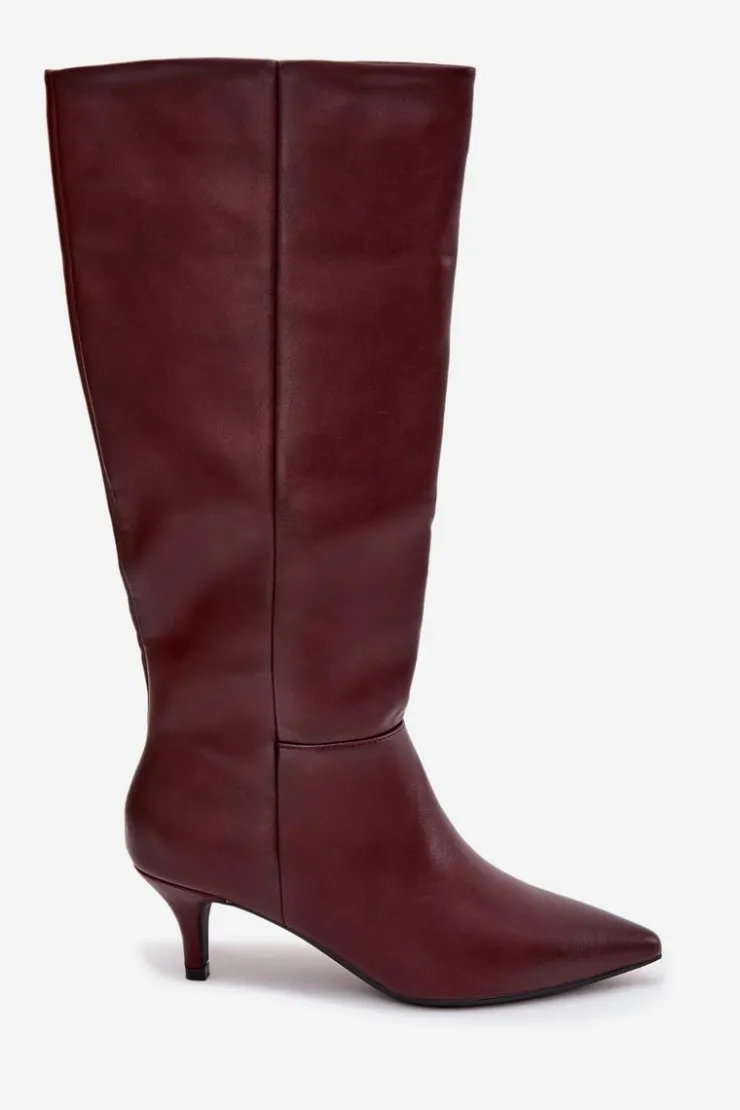 Boto Kozaki Ocieplane|Kozaki Na Szpilce*Kozaki Damskie Na Niskiej Szpilce Ocieplane Z Eko Skóry Bordowe Marcellia