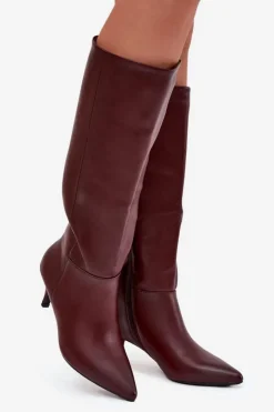 Boto Kozaki Ocieplane|Kozaki Na Szpilce*Kozaki Damskie Na Niskiej Szpilce Ocieplane Z Eko Skóry Bordowe Marcellia