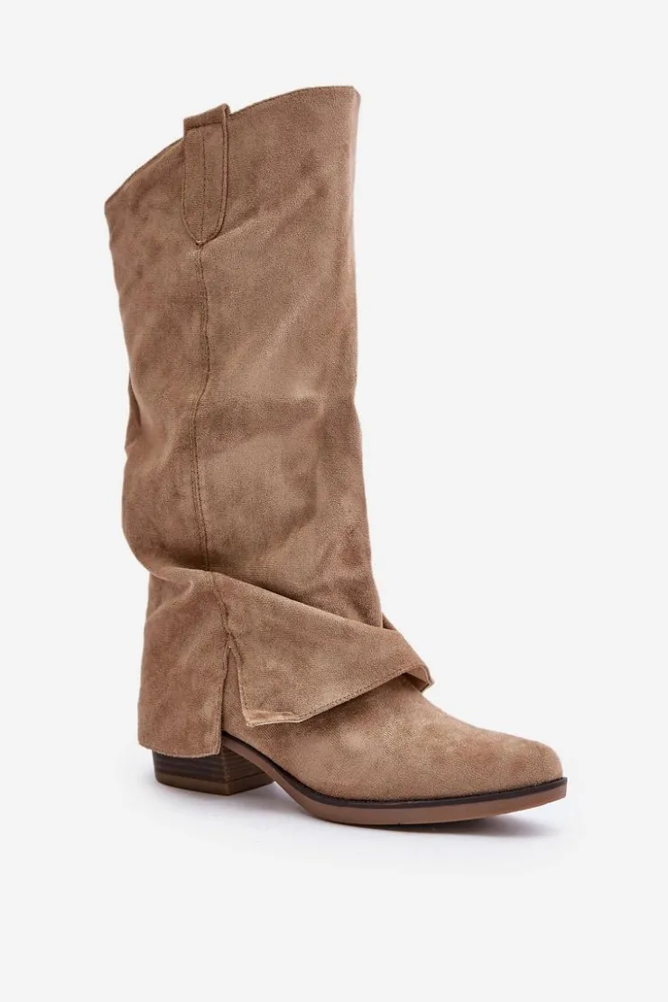 Boto Kozaki Przed Kolano|Kozaki Na Obcasie*Kozaki Damskie Na Niskim Obcasie Z Wywiniętą Cholewką Beżowe Stinova