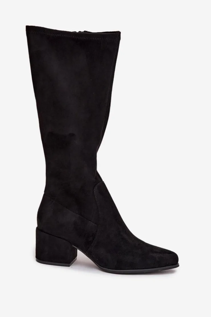 Damskie Buty Sergio Leone Kozaki Damskie Na Niskim Obcasie Eko Zamszowe Sergio Leone KZ212 Czarne