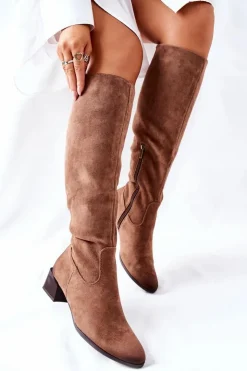 Damskie Buty damskie Vinceza Kozaki Damskie Na Obcasie Zamszowe Beżowe Bolea