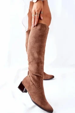 Damskie Buty damskie Vinceza Kozaki Damskie Na Obcasie Zamszowe Beżowe Bolea