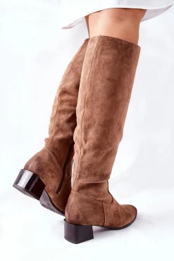 Damskie Buty damskie Vinceza Kozaki Damskie Na Obcasie Zamszowe Beżowe Bolea