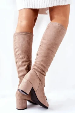 Buty damskie Vinceza Kozaki Wiosenne|Kozaki Na Obcasie*Kozaki Damskie Na Obcasie Zamszowe Beżowe Newferry