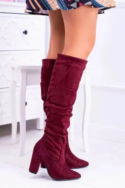 Boto Kozaki Na Obcasie|Kozaki Zamszowe*Kozaki Damskie Na Obcasie W Szpic Zamszowe Bordowe Nightcall