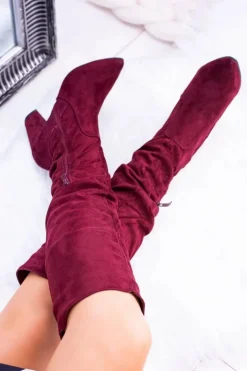 Boto Kozaki Na Obcasie|Kozaki Zamszowe*Kozaki Damskie Na Obcasie W Szpic Zamszowe Bordowe Nightcall