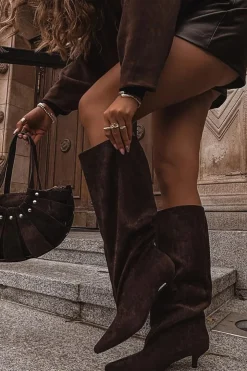 Damskie Boto Kozaki Damskie Na Obcasie Z Eko Zamszu Czekoladowe Pheona